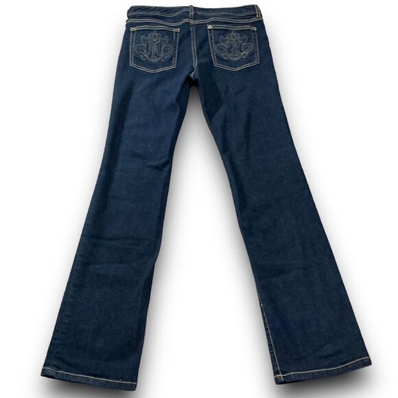 Michael Kors Dark Wash Stretch Straight Leg Embroidered MK Pockets - Picture 3 of 9